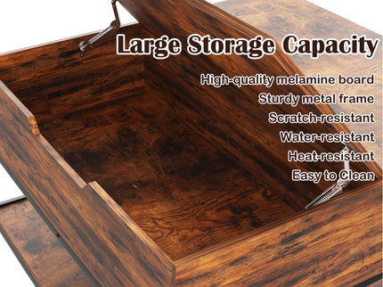 Rustic Flip Top Coffee Table With Hidden Storage - Black / Brown