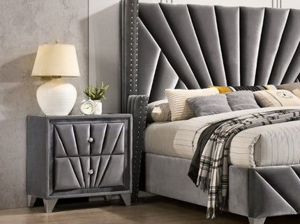 Nightstand, 2 Drawer Upholstered Frame - Gray