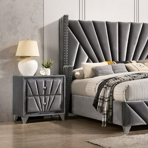 Nightstand, 2 Drawer Upholstered Frame - Gray