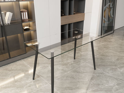Modern Minimalist Rectangular Glass Dining Table With Tempered Glass Top Metal Legs, For 4 - 6 - Transparent