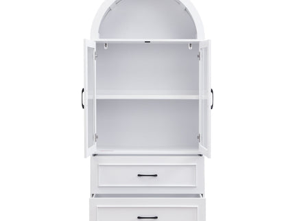 Arched Top Storage Cabinet With Fixed 2 Tier Shelves, 2 Large Drawers