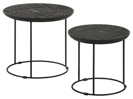 2 Piece Nesting Table With Embossed Tops And Base - Black