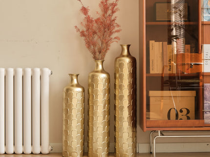 Floor Metal Vases Decorated White Metal Vases (Set of 3) Gorgeous Home Decoration Large Glazed Metal Vases - Golden