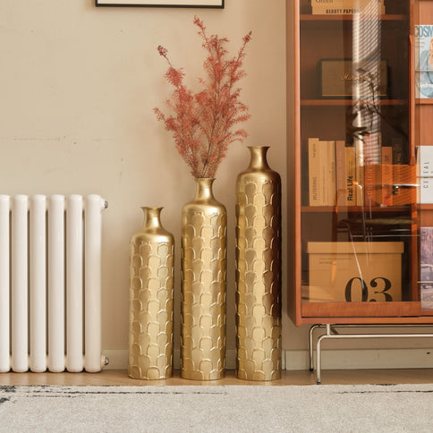Floor Metal Vases Decorated White Metal Vases (Set of 3) Gorgeous Home Decoration Large Glazed Metal Vases - Golden