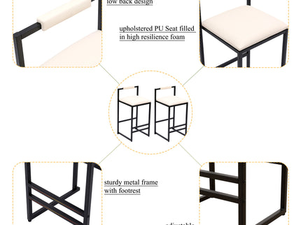 Elegant Bar Stool Set With Backrest And Footrest, Counter Height (Set of 2)