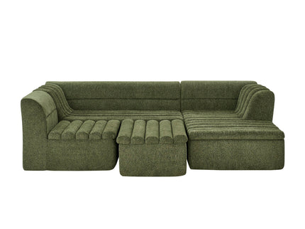 U-Shaped Modular Sectional Sofa With Chaise And Movable Ottoman With Wave-Shaped Armrest