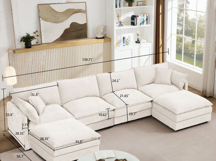 Modular U Shaped Sectional Sofa, 4 Seater Comfy Cloud Couch