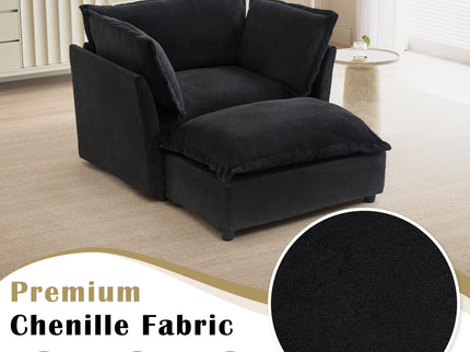 Modern Cozy Upholstered Armchair Sofa With Movable Ottoman