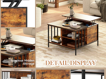 Lift Top Coffee Table With Storage, Adjustable Height Living Room - Black / Brown