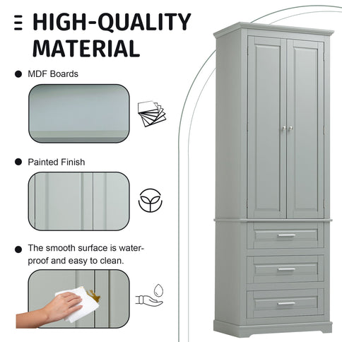 Tall Storage Cabinet With 3 Drawers For Bathroom