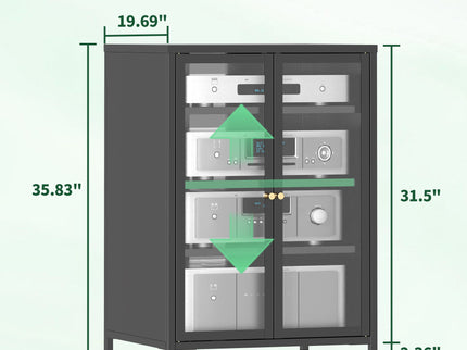 Media Storage Cabinet With Wheels, 4 Adjustable Glass Shelves & Door, Heavy-Duty - Black
