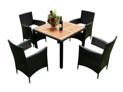 Outdoor Patio Wicker Dining Set With Acacia Wood Top
