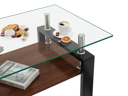 Modern Rectangular Coffee Table With Tempered Glass Top Layer, Table For Living Room - Transparent