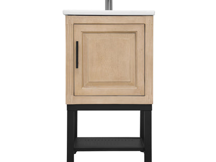 Modern Freestanding Bathroom Vanity With Ceramic Sink, Hot And Cold Faucet, 1 Door Cabinet & Open Shelf