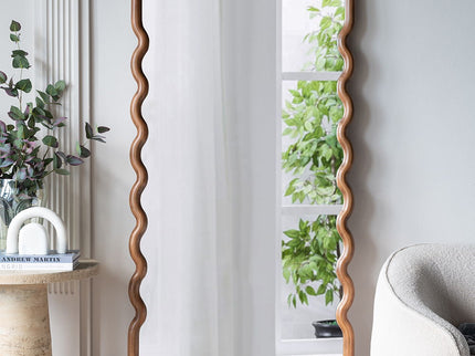 Oversized Wooden Floor Mirror With Unique Frame - Brown