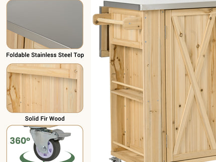 Outdoor Kitchen Island With Stainless Steel Top, Ample Storage Space, Towel And Spice Racks And A Bottle Opener