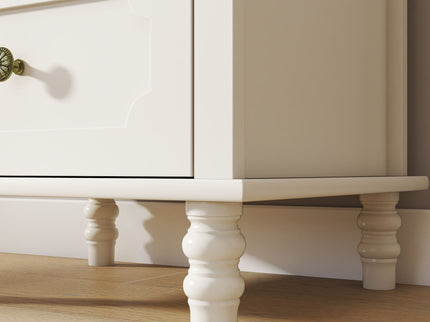 Minimalism Buffet Cabinet With Glass Doors And Double Drawer