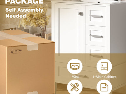 Bathroom Vanity, Modern Bathroom Cabinet With Sink Combo Set, Bathroom Storage Cabinet With A Soft Closing Door And 3 Drawers, Solid Wood Frame