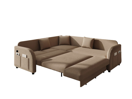 L-Shaped Couch With Pull-Out Bed, Oversize Convertible Sleeper Sofa With Side Pocket & USB Port