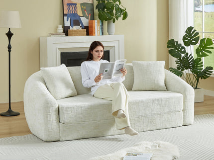 Curved Convertible Sofa, 2 In 1 Fold Out Bed With Pull Out Base And Deep Seat