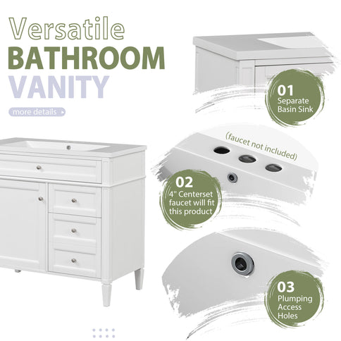 Bathroom Vanity With Top Sink, Storage Cabinet With Mirror, 2 Doors, 3 Drawers, 6 Open Shelves