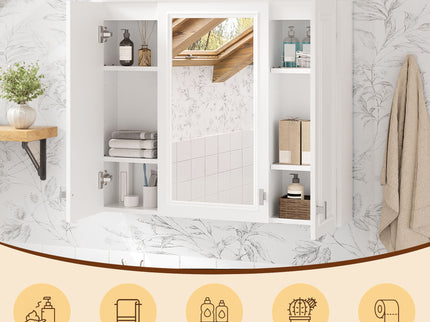 Wall Mounted Mirror Cabinet With 5 Adjustable Shelves, Rectangular Storage For Bathroom - White