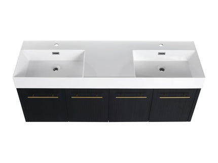 Modern Wall Mounted Bathroom Vanity With Resin Sink And Storage Rack