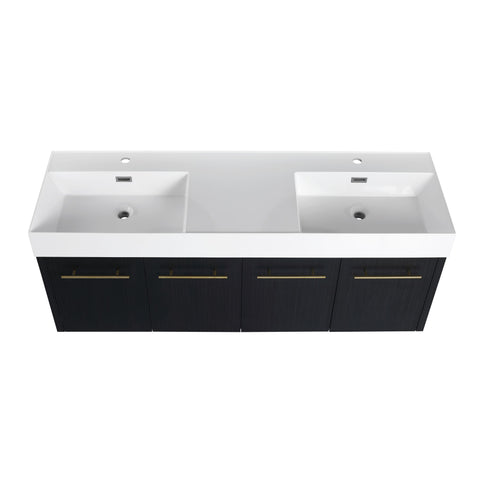 Modern Wall Mounted Bathroom Vanity With Resin Sink And Storage Rack