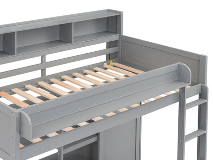 Loft Bed With Built In Desk, Storage Shelves, And Wardrobe