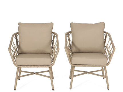Bruce - Outdoor Club Chair Set With Water Resistant Cushions Rattan And Iron - Brown