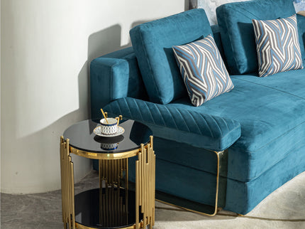 Elegant Round Table With Double Layer Tempered Glass Top And Stainless Steel Frame For Living Room