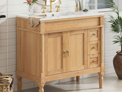 Modern Bathroom Vanity With Ceramic Sink, Soft Close Doors, Adjustable Shelves
