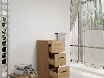 Slim Freestanding Bathroom Storage Cabinet, 3 Drawers - Light Oak