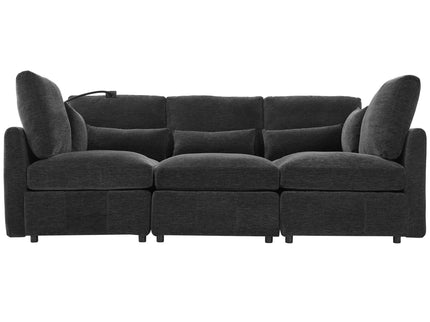 Modern Modular U-Shaped Sofa Bed With Movable Ottoman, USB Ports, Phone Holder