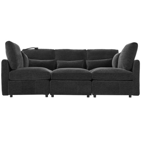 Modern Modular U-Shaped Sofa Bed With Movable Ottoman, USB Ports, Phone Holder