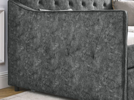 Twin Upholstered Daybed With Trundle, Waved Arms - Gray