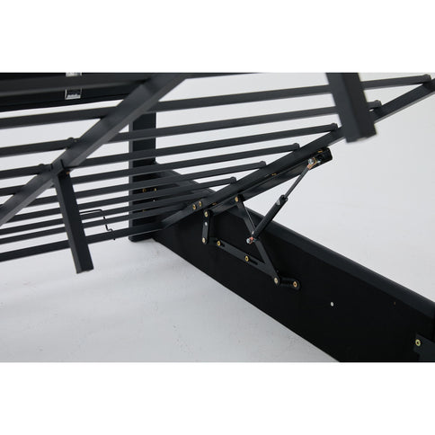 Upholstered Platform Bed Frame With Adjustable LED Headboard, USB C-Charging, Hydraulic Lift