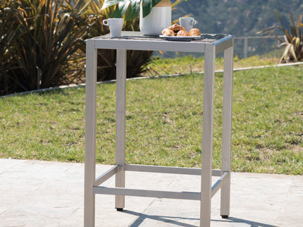 Outdoor 43" Aluminum Bar Table With Rattan Table Top - Gray / Silver