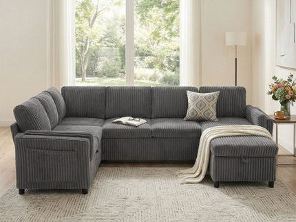 Convertible U-Shaped Sectional Sofa Bed With USB Ports And Storage