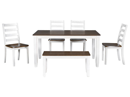 6 Piece Dining Set With 4 Upholstered Chairs & Bench - Walnut