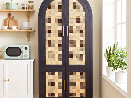 Tall Arched Cabinet With Rattan Doors & Adjustable Shelves