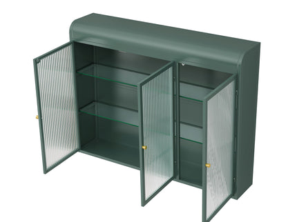 Arched Wall Mounted Cabinet, 3 Door Storage For Kitchen - Dark Green