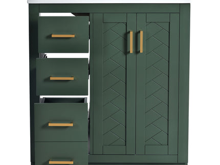 Ceramic Sink Combo, Freestanding Vanity Set With 3 Drawers & Soft Closing Doors