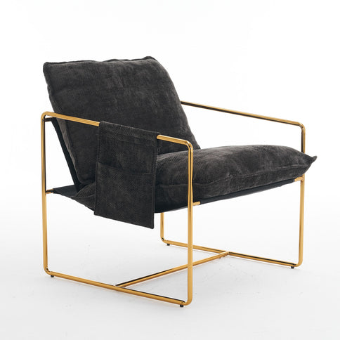 Upholstered Hanging Armchair With Arm Pocketsmetal Frame (Set of 2), Plated Craftsmanship, Crushed Foam Cushions And Skin-Friendly Woven Fabric For Living Room And Bedroom