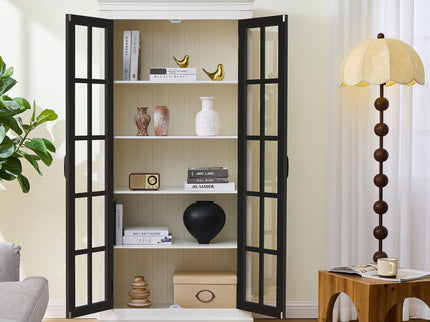 Rustic Style Display Cabinet With Glass Doors For Collectibles