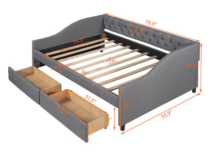 Upholstered Daybed With Two Drawers, Wood Slat Support