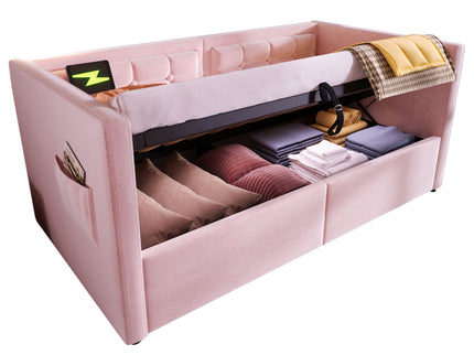 Upholstered Daybed With Hydraulic Storage And USB / Type - C Charging