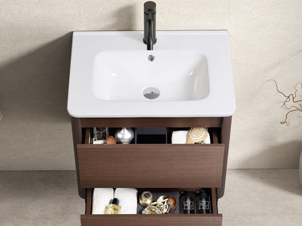 Wall Mounted Bathroom Vanity With Soft Close Drawer - Black Brown