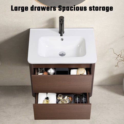 Wall Mounted Bathroom Vanity With Soft Close Drawer - Black Brown