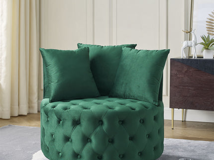 Modern Upholstered Swivel Chair With Button Tufted Design And Movable Wheels